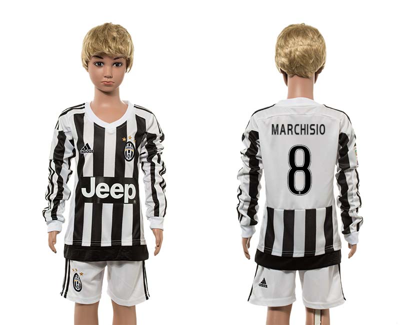 2015-16 Juventus 8 MARCHISIO Home Youth Long Sleeve Jersey