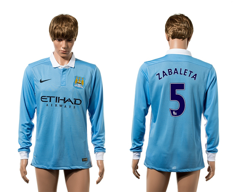 2015-16 Manchester City 5 ZABALETA Home Long Sleeve Thailand Jersey
