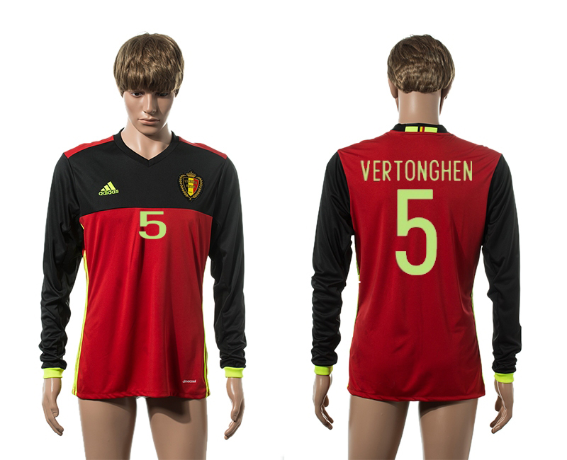 Belgium 5 VERTONGHEN Home UEFA Euro 2016 Long Sleeve Thailand Jersey