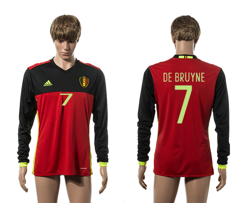 Belgium 7 DE BRUYNE Home UEFA Euro 2016 Long Sleeve Thailand Jersey