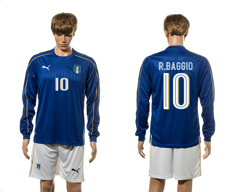 Italy 10 R.BAGGIO Home UEFA Euro 2016 Long Sleeve Jersey