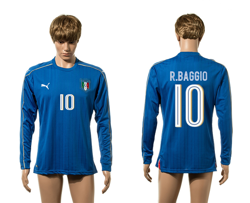 Italy 10 R.BAGGIO Home Long Sleeve UEFA Euro 2016 Thailand Jersey