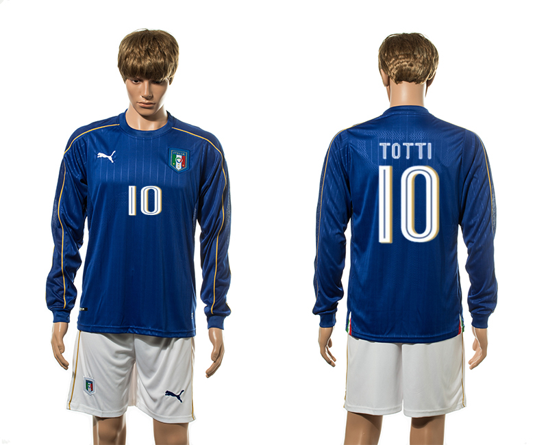 Italy 10 TOTTI Home UEFA Euro 2016 Long Sleeve Jersey