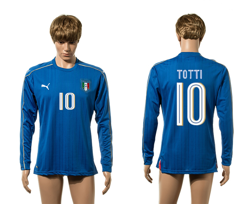 Italy 10 TOTTI Home Long Sleeve UEFA Euro 2016 Thailand Jersey