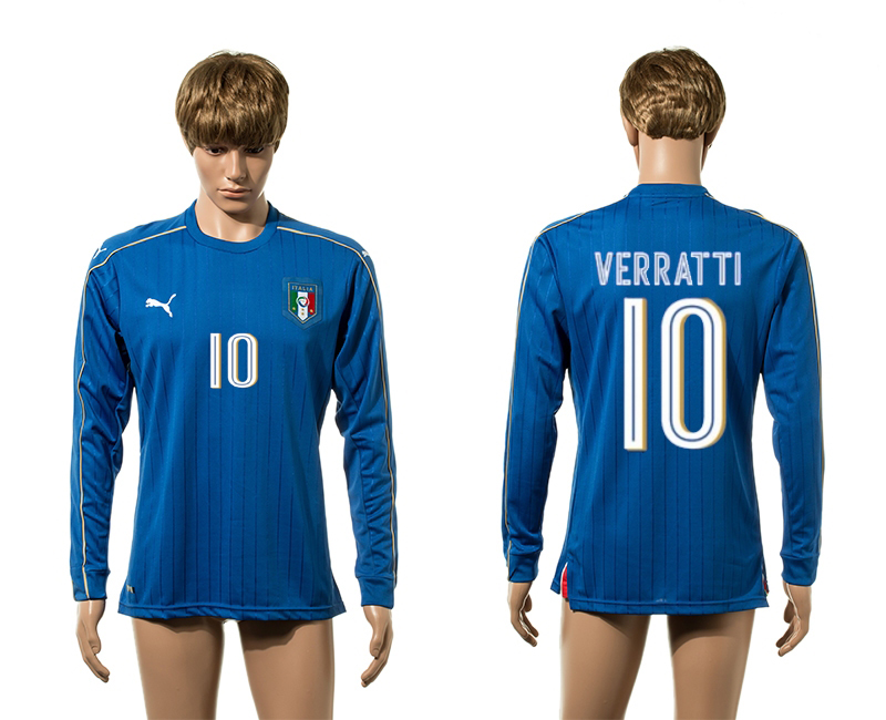 Italy 10 VERRATTI Home Long Sleeve UEFA Euro 2016 Thailand Jersey