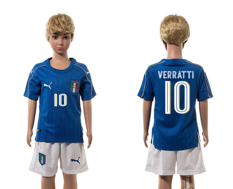 Italy 10 VERRATTI Home Youth UEFA Euro 2016 Jersey