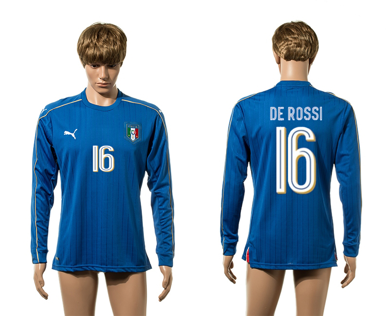 Italy 16 DE ROSSI Home Long Sleeve UEFA Euro 2016 Thailand Jersey