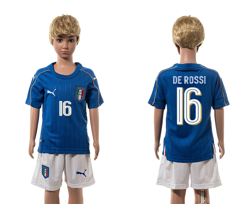 Italy 16 DE ROSSI Home Youth UEFA Euro 2016 Jersey