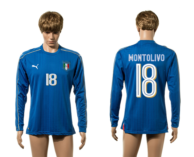 Italy 18 MONTOLIVO Home Long Sleeve UEFA Euro 2016 Thailand Jersey