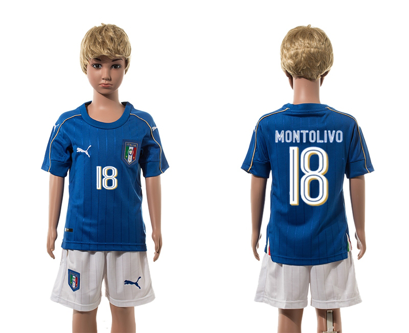 Italy 18 MONTOLIVO Home Youth UEFA Euro 2016 Jersey