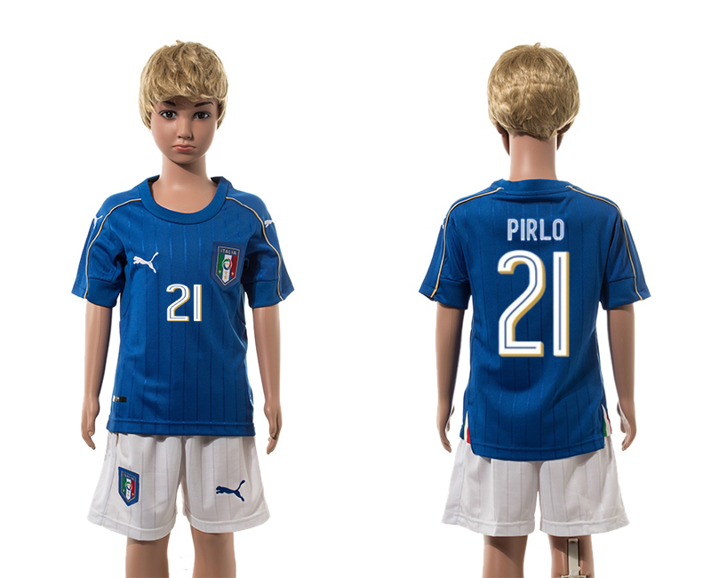 Italy 21 PIRLO Home Youth UEFA Euro 2016 Jersey