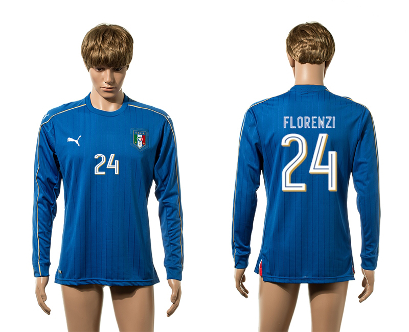 Italy 24 FLORENZI Home Long Sleeve UEFA Euro 2016 Thailand Jersey