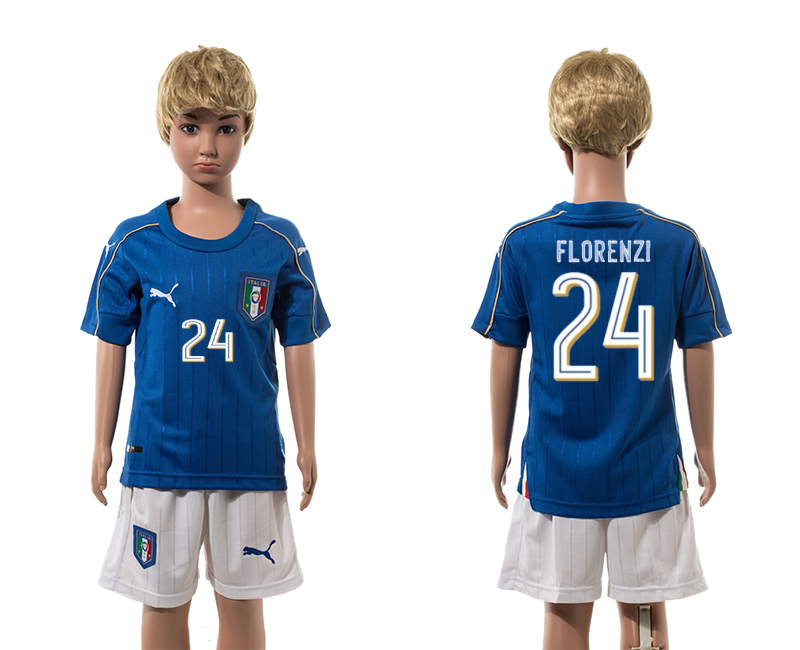 Italy 24 FLORENZI Home Youth UEFA Euro 2016 Jersey