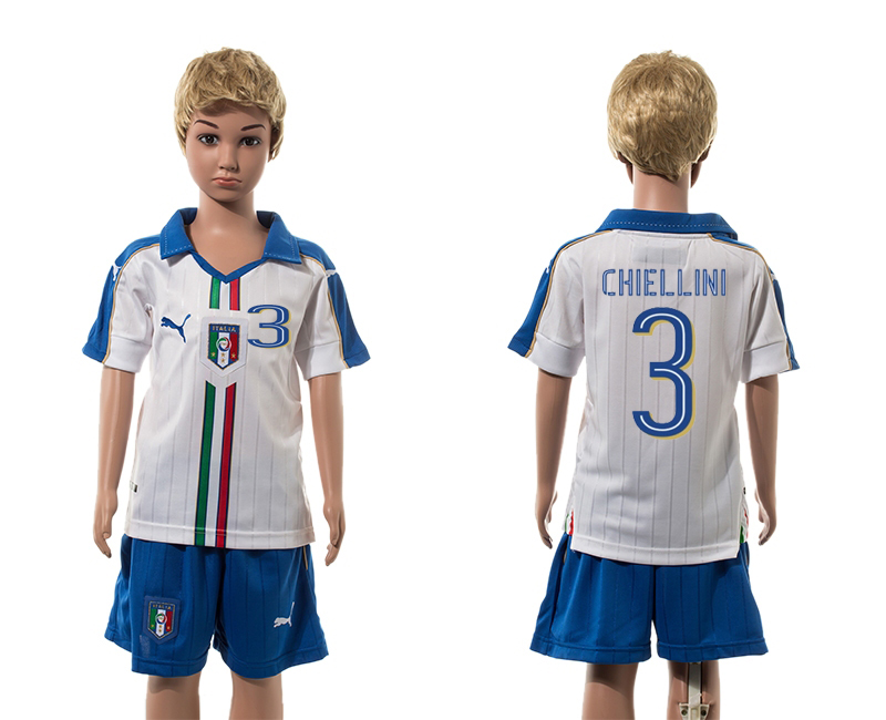 Italy 3 CHIELLINI Away Youth UEFA Euro 2016 Jersey
