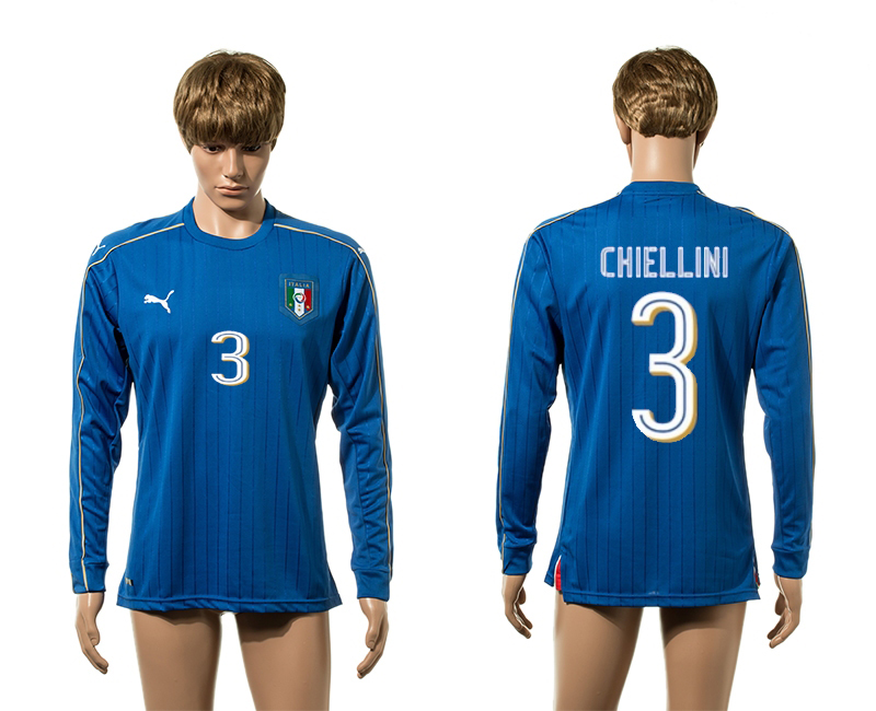 Italy 3 CHIELLINI Home Long Sleeve UEFA Euro 2016 Thailand Jersey