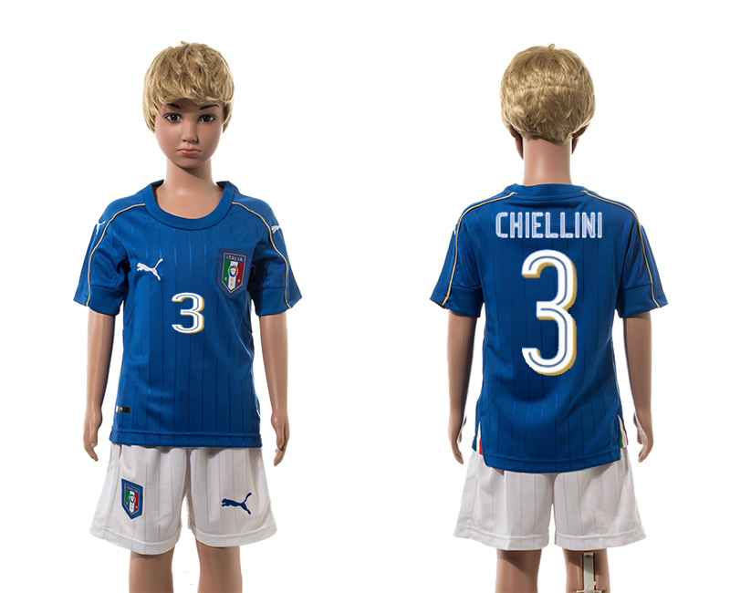 Italy 3 CHIELLINI Home Youth UEFA Euro 2016 Jersey