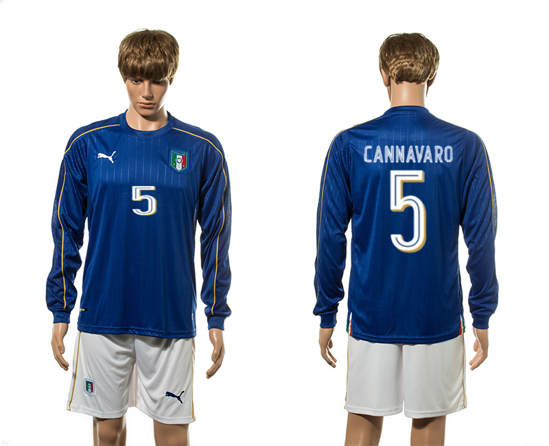 Italy 5 CANNAVARO Home UEFA Euro 2016 Long Sleeve Jersey