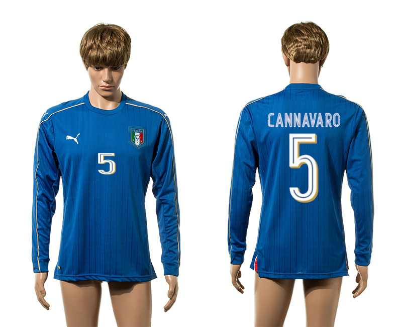 Italy 5 CANNAVARO Home Long Sleeve UEFA Euro 2016 Thailand Jersey