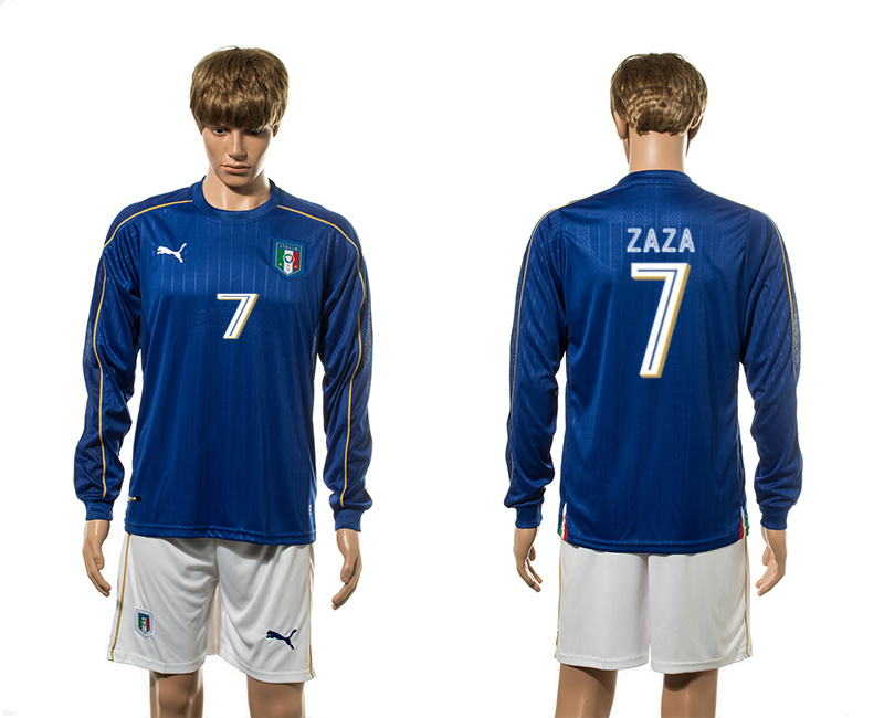 Italy 7 ZAZA Home UEFA Euro 2016 Long Sleeve Jersey