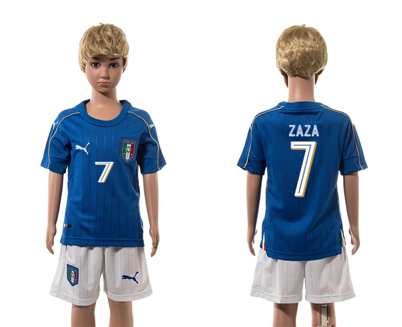 Italy 7 ZAZA Home Youth UEFA Euro 2016 Jersey