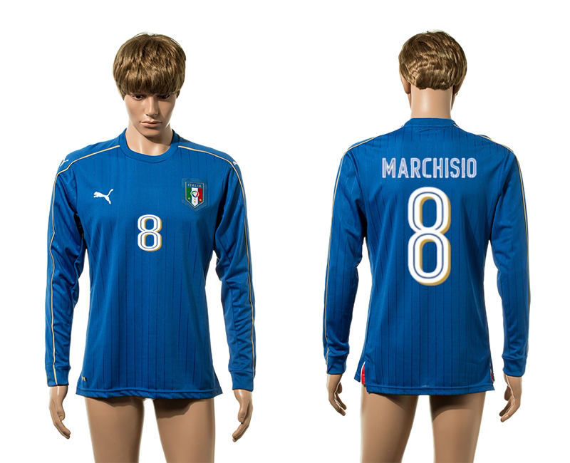 Italy 8 MARCHISIO Home Long Sleeve UEFA Euro 2016 Thailand Jersey