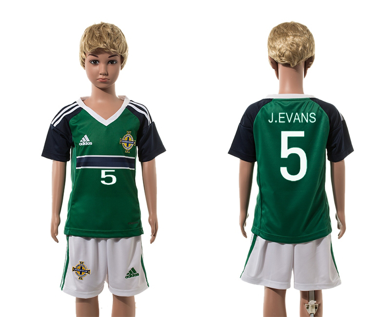 Northern Ireland 5 J.EVANS Home Youth UEFA Euro 2016 Jersey
