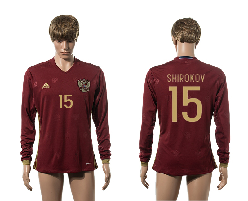 Russia 15 SHIROKOV Home Long Sleeve UEFA Euro 2016 Thailand Jersey