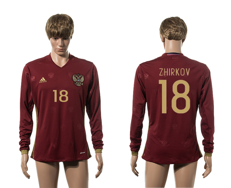 Russia 18 ZHIRKOV Home Long Sleeve UEFA Euro 2016 Thailand Jersey