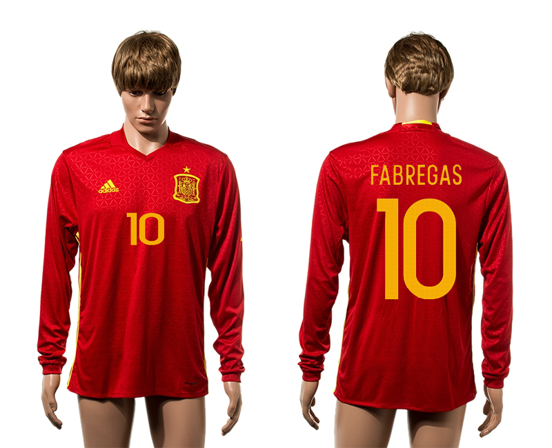 Spain 10 FABREGAS Home Long Sleeve UEFA Euro 2016 Thailand Jersey