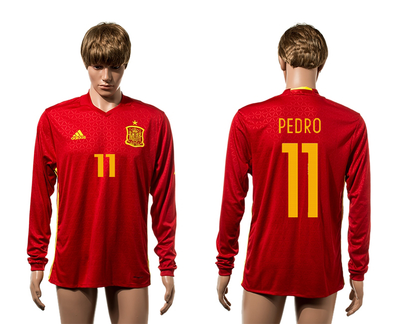 Spain 11 PEDRO Home Long Sleeve UEFA Euro 2016 Thailand Jersey