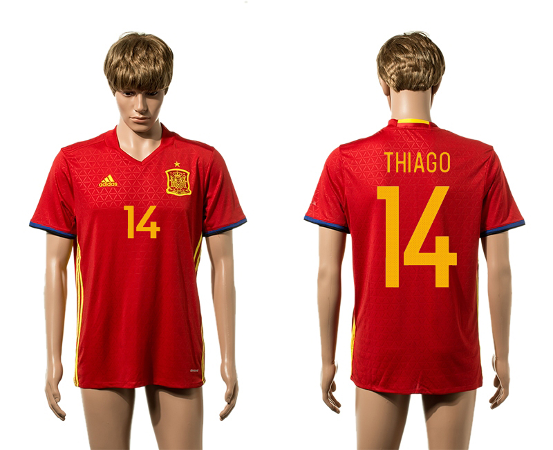 Spain 14 THIAGO Home UEFA Euro 2016 Thailand Jersey