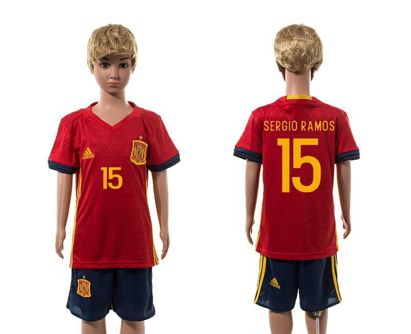 Spain 15 SERGIO RAMOS Home Youth UEFA Euro 2016 Jersey