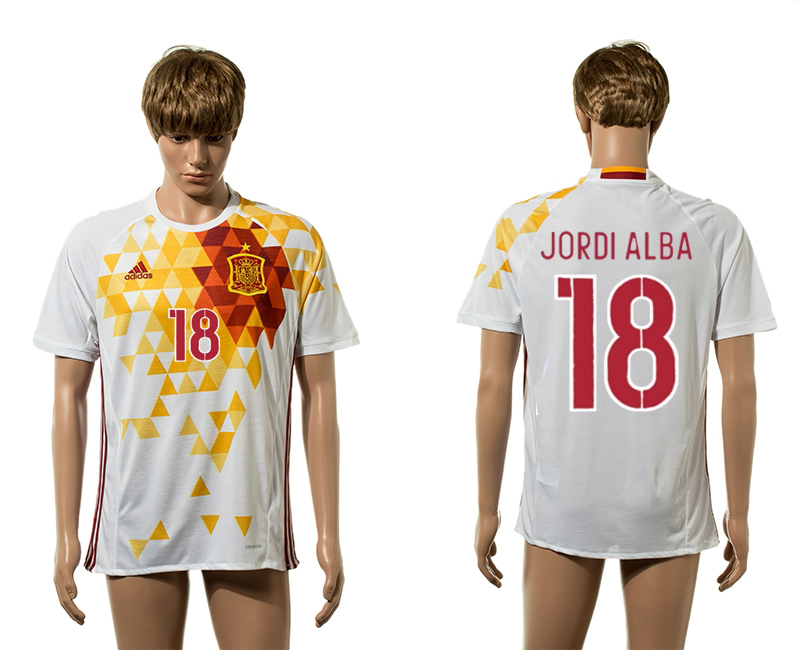 Spain 18 JORDI ALBA Away UEFA Euro 2016 Thailand Jersey