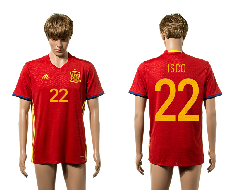 Spain 22 ISCO Home UEFA Euro 2016 Thailand Jersey