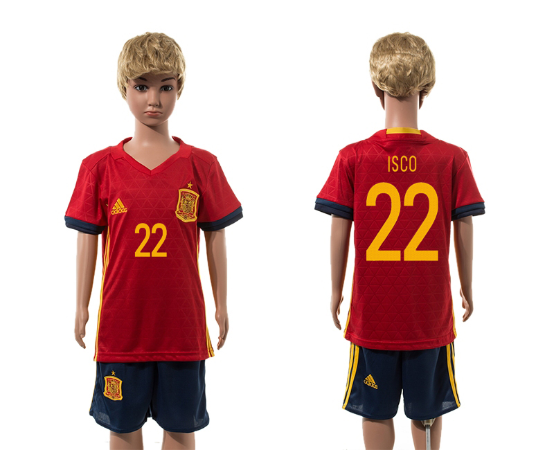 Spain 22 ISCO Home Youth UEFA Euro 2016 Jersey