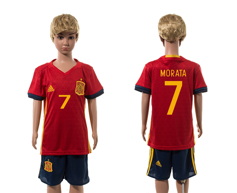 Spain 7 MORATA Home Youth UEFA Euro 2016 Jersey