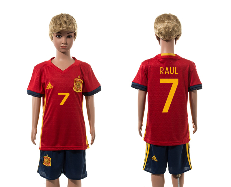 Spain 7 RAUL Home Youth UEFA Euro 2016 Jersey