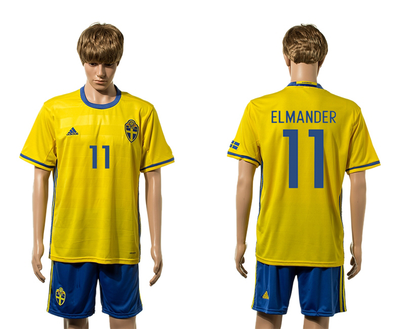 Sweden 11 ELMANDER Home UEFA Euro 2016 Jersey