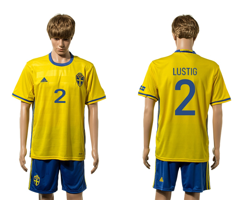 Sweden 2 LUSTIG Home UEFA Euro 2016 Jersey