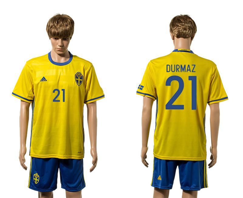 Sweden 21 DURMAZ Home UEFA Euro 2016 Jersey