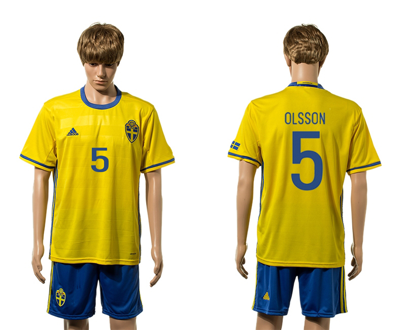 Sweden 5 OLSSON Home UEFA Euro 2016 Jersey