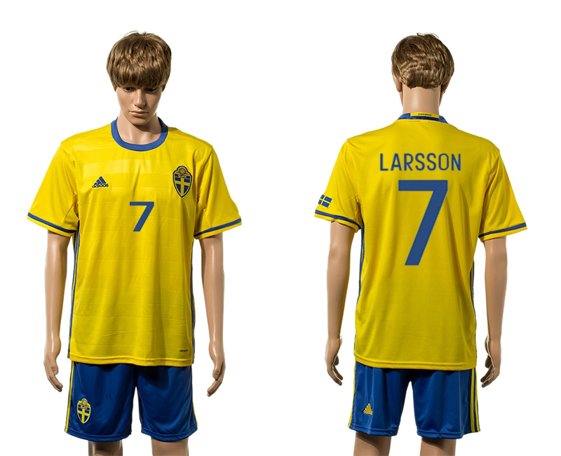 Sweden 7 LARSSON Home UEFA Euro 2016 Jersey