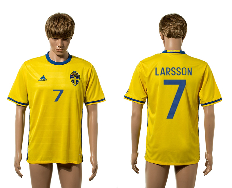 Sweden 7 LARSSON Home UEFA Euro 2016 Thailand Jersey