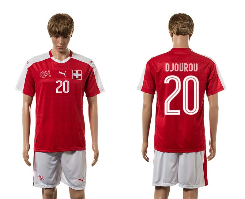 Switzerland 20 DJOUROU Home UEFA Euro 2016 Jersey
