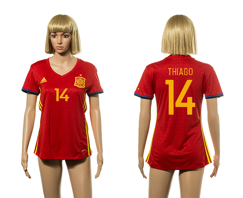 Spain 14 THIAGO Home Women UEFA Euro 2016 Jesrey