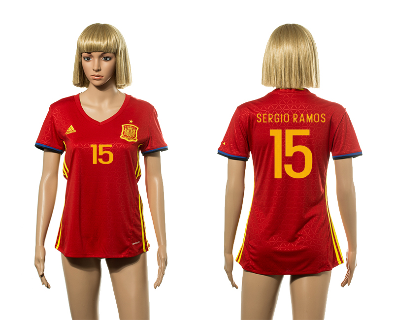 Spain 15 SERGIO RAMOS Home Women UEFA Euro 2016 Jesrey
