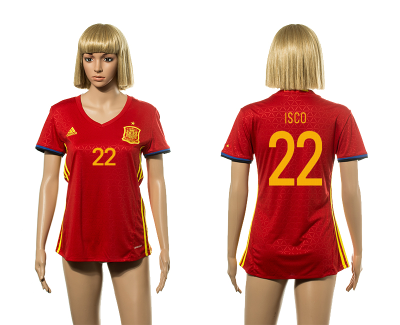 Spain 22 ISCO Home Women UEFA Euro 2016 Jesrey