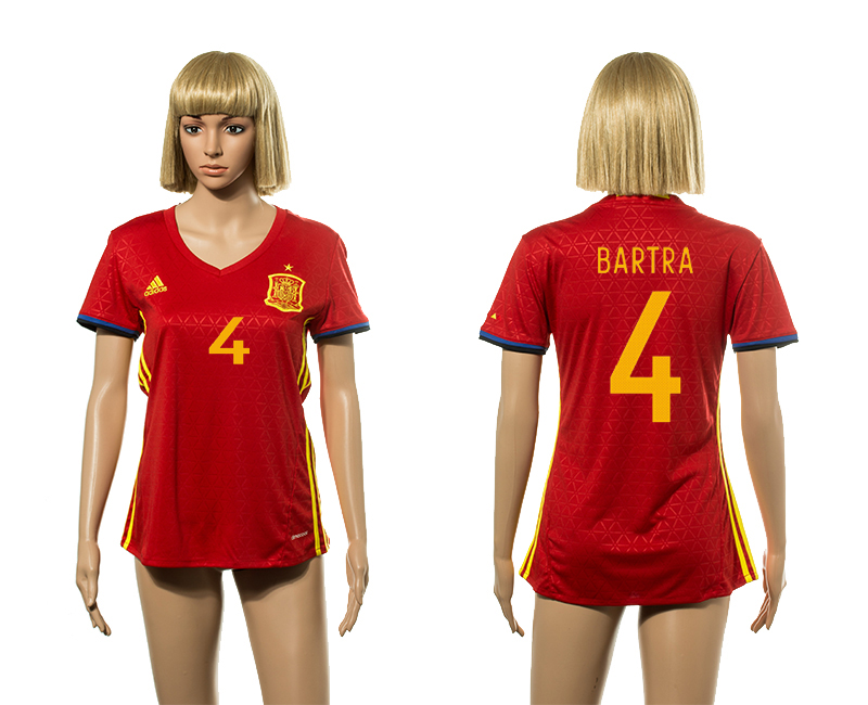 Spain 4 BARTRA Home Women UEFA Euro 2016 Jesrey