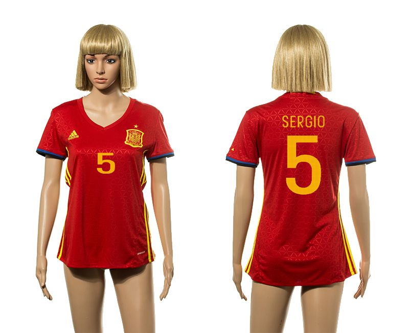 Spain 5 SERGIO Home Women UEFA Euro 2016 Jesrey