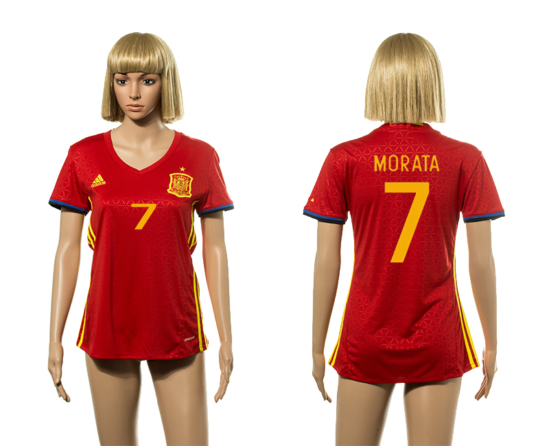 Spain 7 MORATA Home Women UEFA Euro 2016 Jesrey